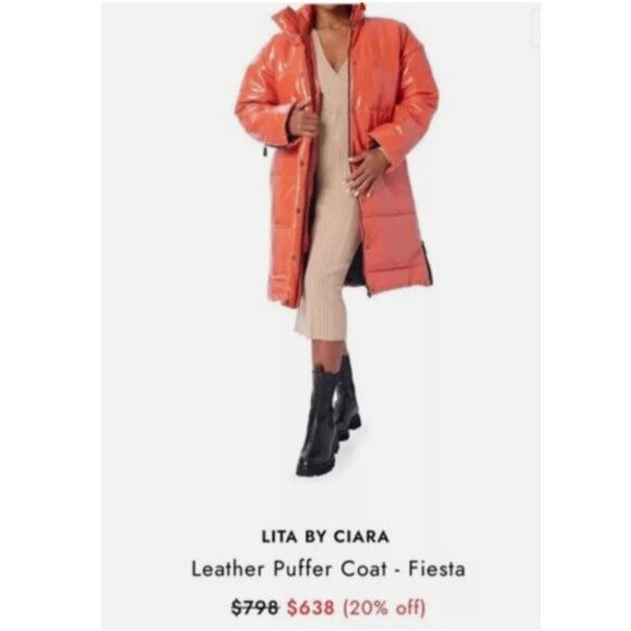 Lita by Ciara Patent Leather Puffer Coat Limited Edition Orange Fiesta Sz Small - Picture 2 of 15